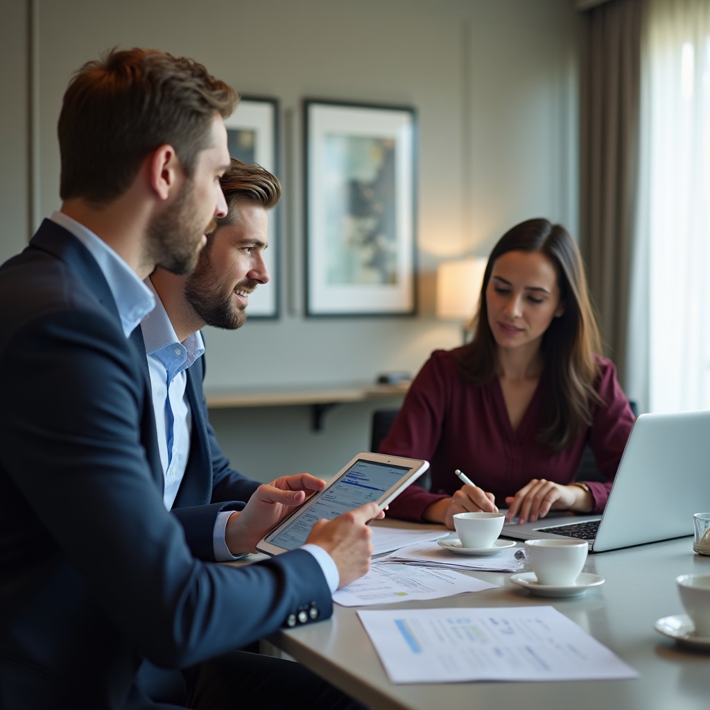Sales professional in client meeting discussing pricing and discount requests with business client