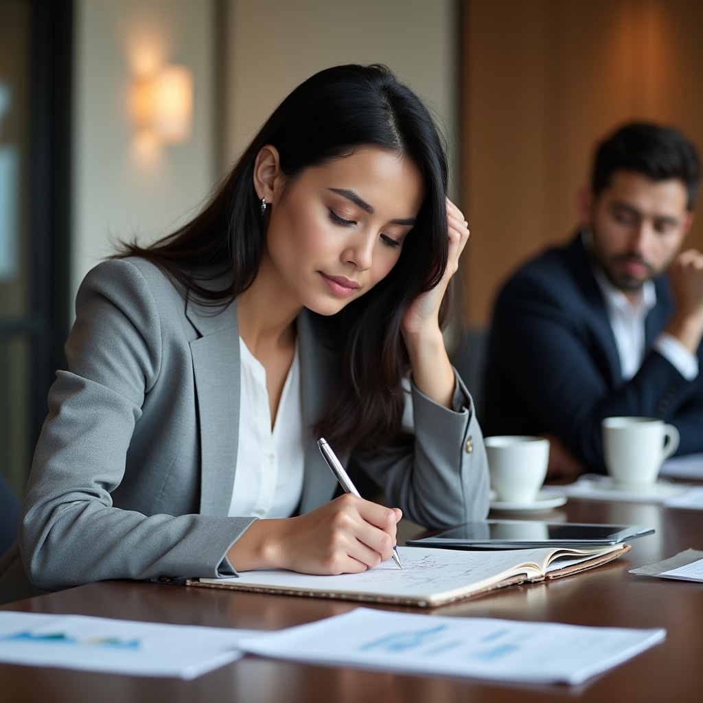 Workshop participant actively taking notes during training session with focused attention