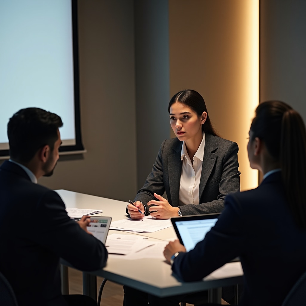 Business professionals in supplier negotiation meeting discussing contract terms and pricing